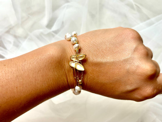 Butterfly Pearl Bracelet, Adjustable Gold Chain, Gift For Her, hawaii, adjustable bracelet, butterfly bracelet – handmade Hawaiian jewelry, Island Goddess Jewelry