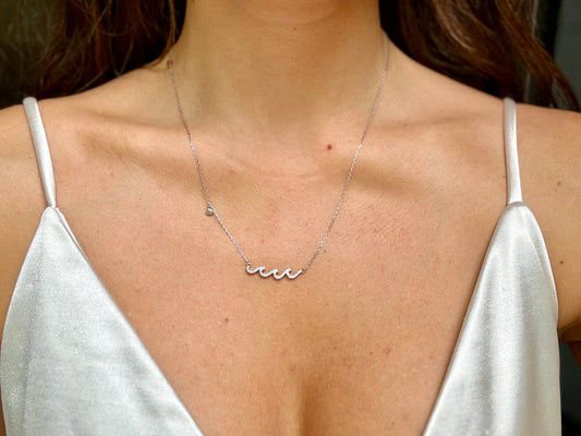 Hawaiian Wave Necklace – Sterling Silver Beach Wave Pendant with Shell Charms