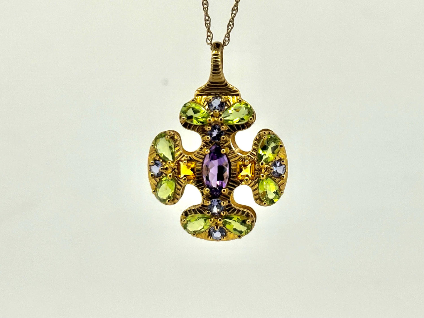14K Yellow Gold Multi-Gemstone Pendant ,Tanzanite Citrine Peridot Amethyst Pendat , Colorful Jewelry Birthday gift, anniversary gift for her