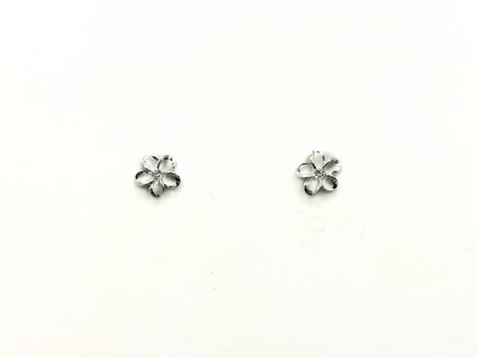 Sterling Silver Stud Earrings – Plumeria Flower Studs With CZ Sparkle | Rhodium Plated Jewelry, hawaii – handmade Hawaiian jewelry, Island Goddess Jewelry