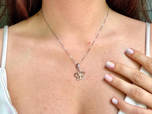 Plumeria Flower Necklace – Sterling Silver Necklace With Gold Plated Pendant | Romantic Gift, gift for her, Valentines day gift, birthday gift – handmade Hawaiian jewelry, Island Goddess Jewelry