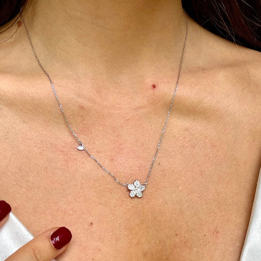 Aloha Blossom Necklace – Dainty Plumeria Flower Pendant with Cubic Zirconia Charm, gift for her, mothers day gift – handmade Hawaiian jewelry, Island Goddess Jewelry