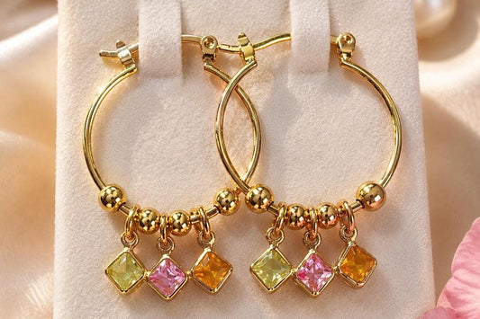 Gold Filled Hoop Earrings, 14K, Pastel CZ, Boho Aesthetic, Gift For Her, astrology lover, daily earrings, everyday earrings – handmade Hawaiian jewelry, Island Goddess Jewelry