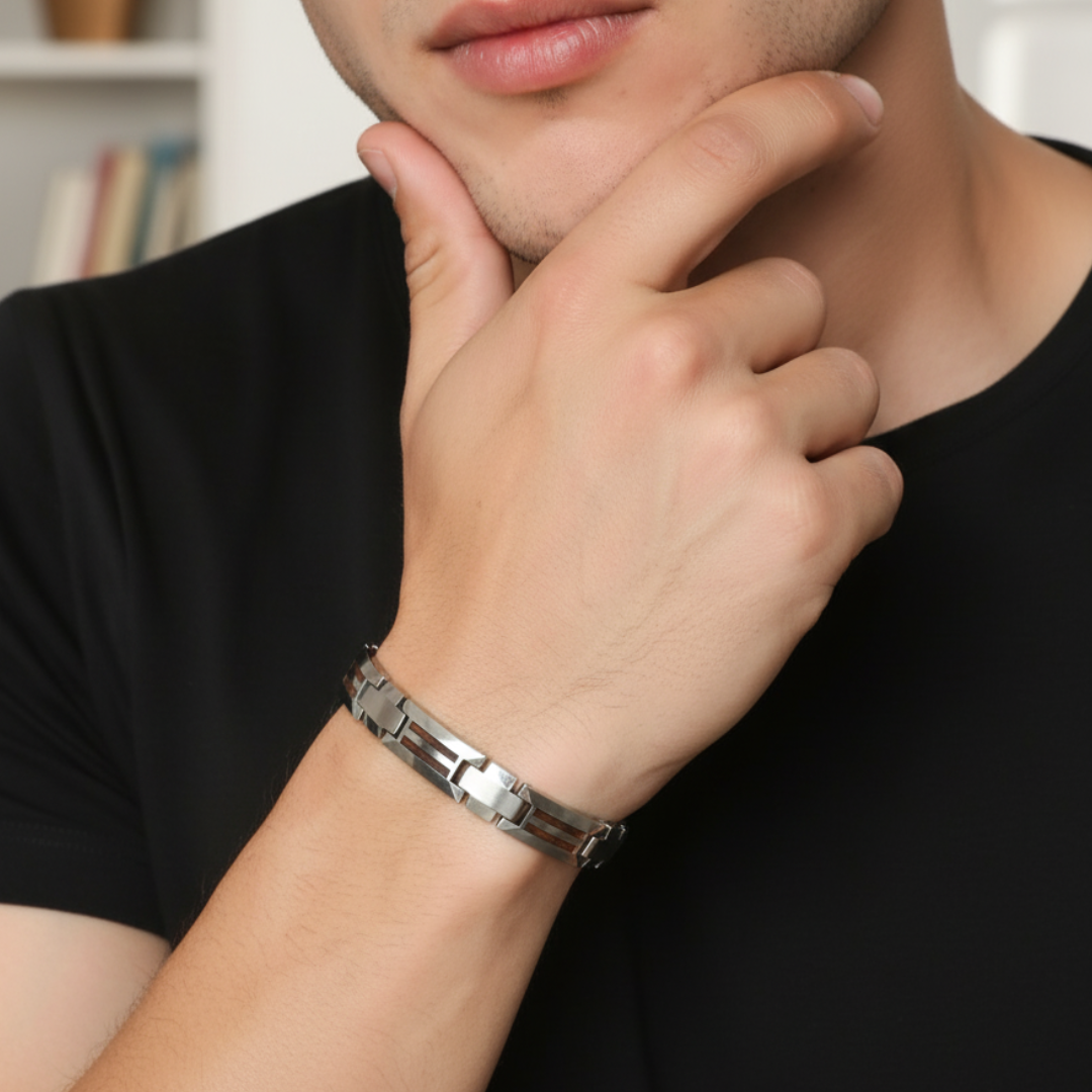 Men’s Tungsten Bracelet with Double Koa Wood Inlay