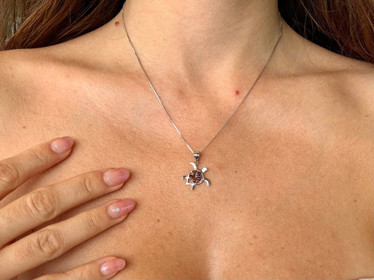 Hawaiian Turtle Necklace – Sterling Silver Koa Wood Pendant With Plumeria Flower