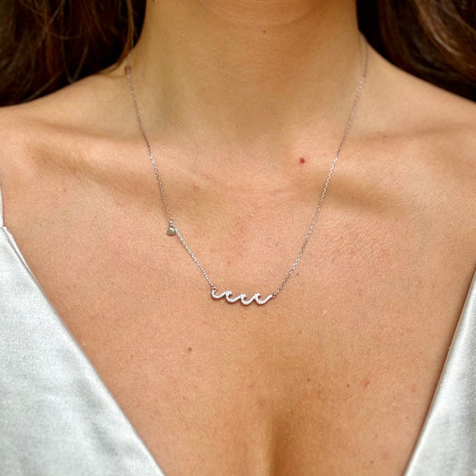 Hawaiian Wave Necklace – Sterling Silver Dainty Pendant With Cubic Zirconia Sparkle