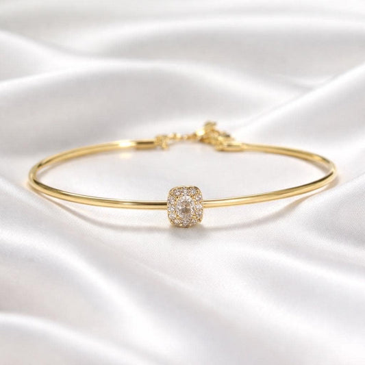 Elegant Bracelet – Adjustable Gold Plated Stackable Bracelet with Cubic Zirconia Sparkle