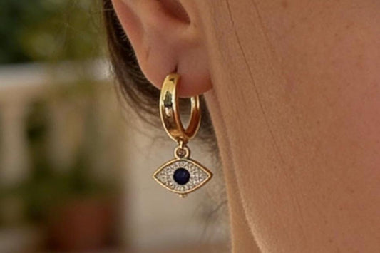 Evil Eye Hoop Earrings – Dainty Protection Gold Hoops With Sparkling Cubic Zirconia, gift for her – handmade Hawaiian jewelry, Island Goddess Jewelry