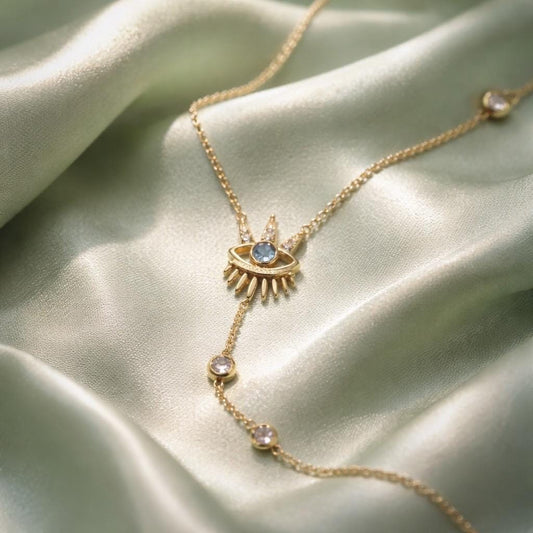 Evil Eye Bracelet – 14K Gold Plated Hand Chain With Cubic Zirconia Sparkle