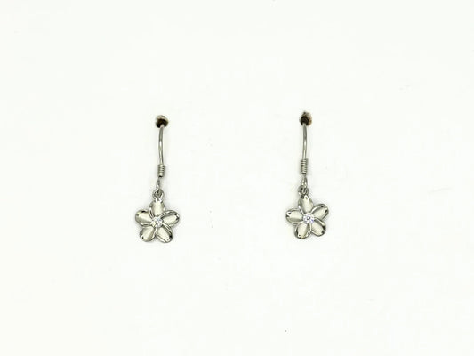 Plumeria Flower Earrings – Gold Plated Lightweight Dangle With Cubic Zirconia Studs, hawaii – handmade Hawaiian jewelry, Island Goddess Jewelry