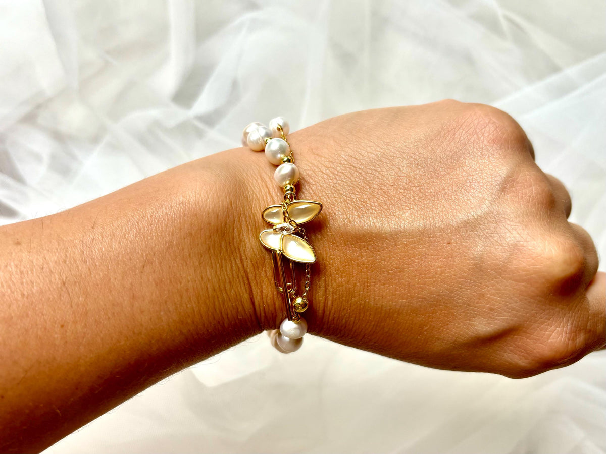 Butterfly Pearl Bracelet, Adjustable Gold Chain, Gift For Her, hawaii, adjustable bracelet, butterfly bracelet – handmade Hawaiian jewelry, Island Goddess Jewelry