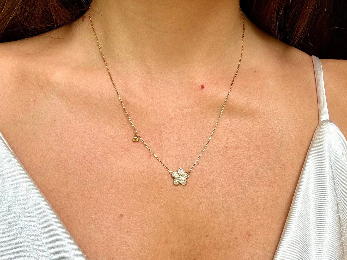 Hawaiian Plumeria Flower Necklace With Shell Charm 925 Sterling Silver 14k Gold Plated Birthday Gift for Her Tarnish Free Gift for Mom