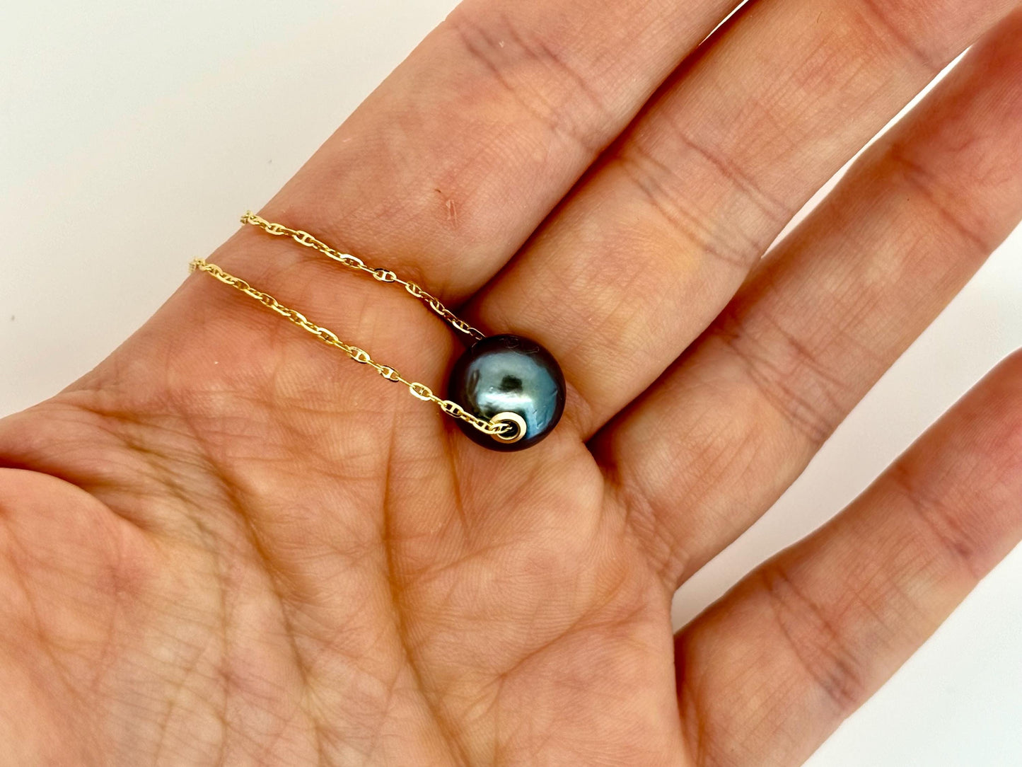 Genuine Natural Tahitian Pearl Necklace Black Pearl Pendant with 14K Gold Chain Black Pearl Necklace Birthday Gift for Her Gift for Mom