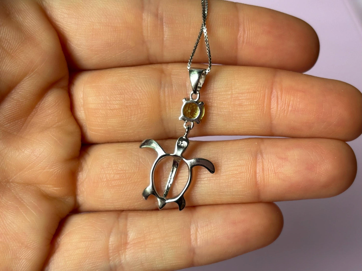 Hawaiian Turtle Necklace - Peridot Stone 925 Sterling Silver Waterproof With Chain - Birthday Gift for Her - Gift For Mom - Dainty Necklace