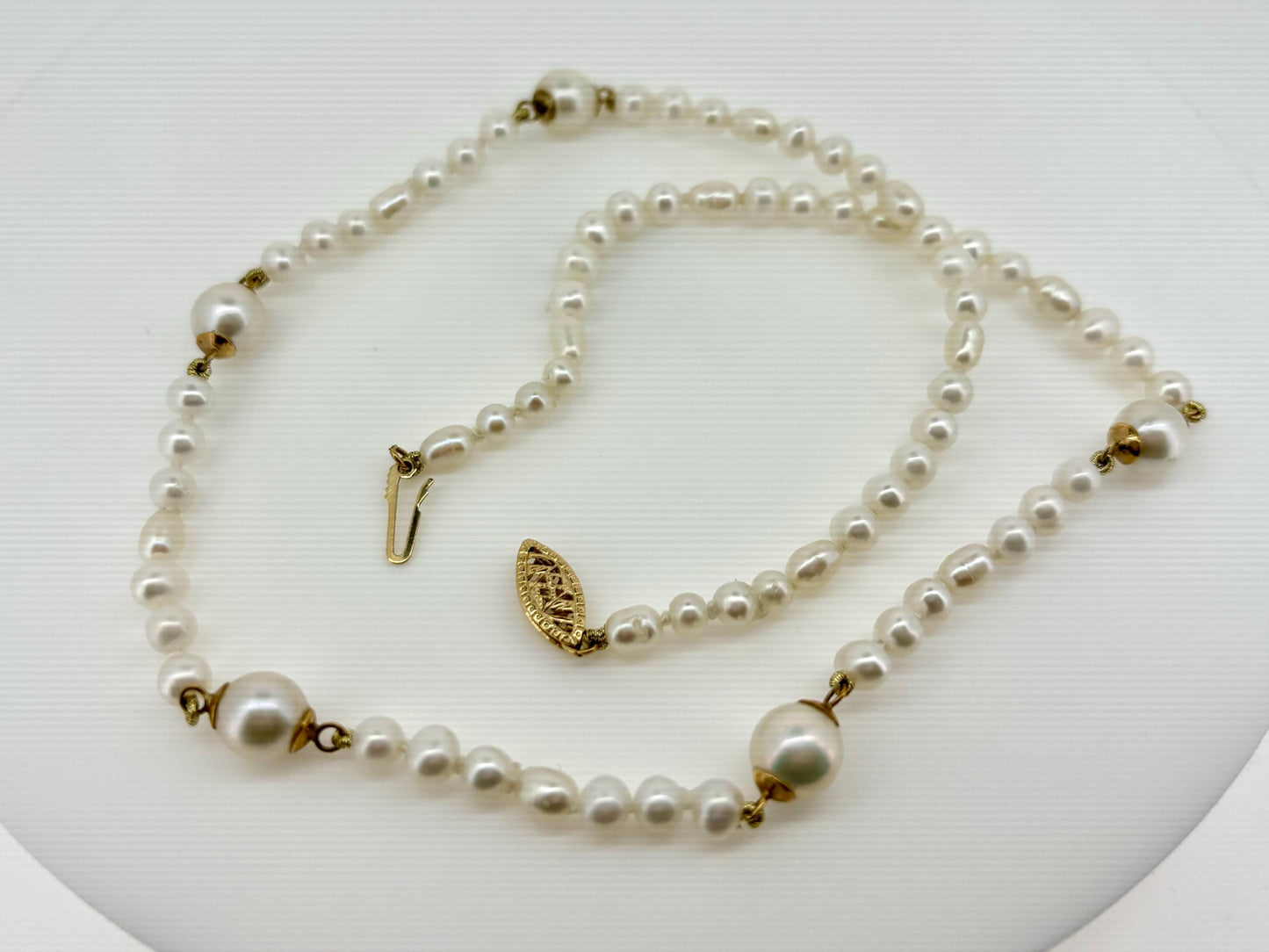 Genuine Natural Pearl Necklace 14K Gold Closure Elegant White Pearl Necklace Birthday Gift for Her Gift for Mom