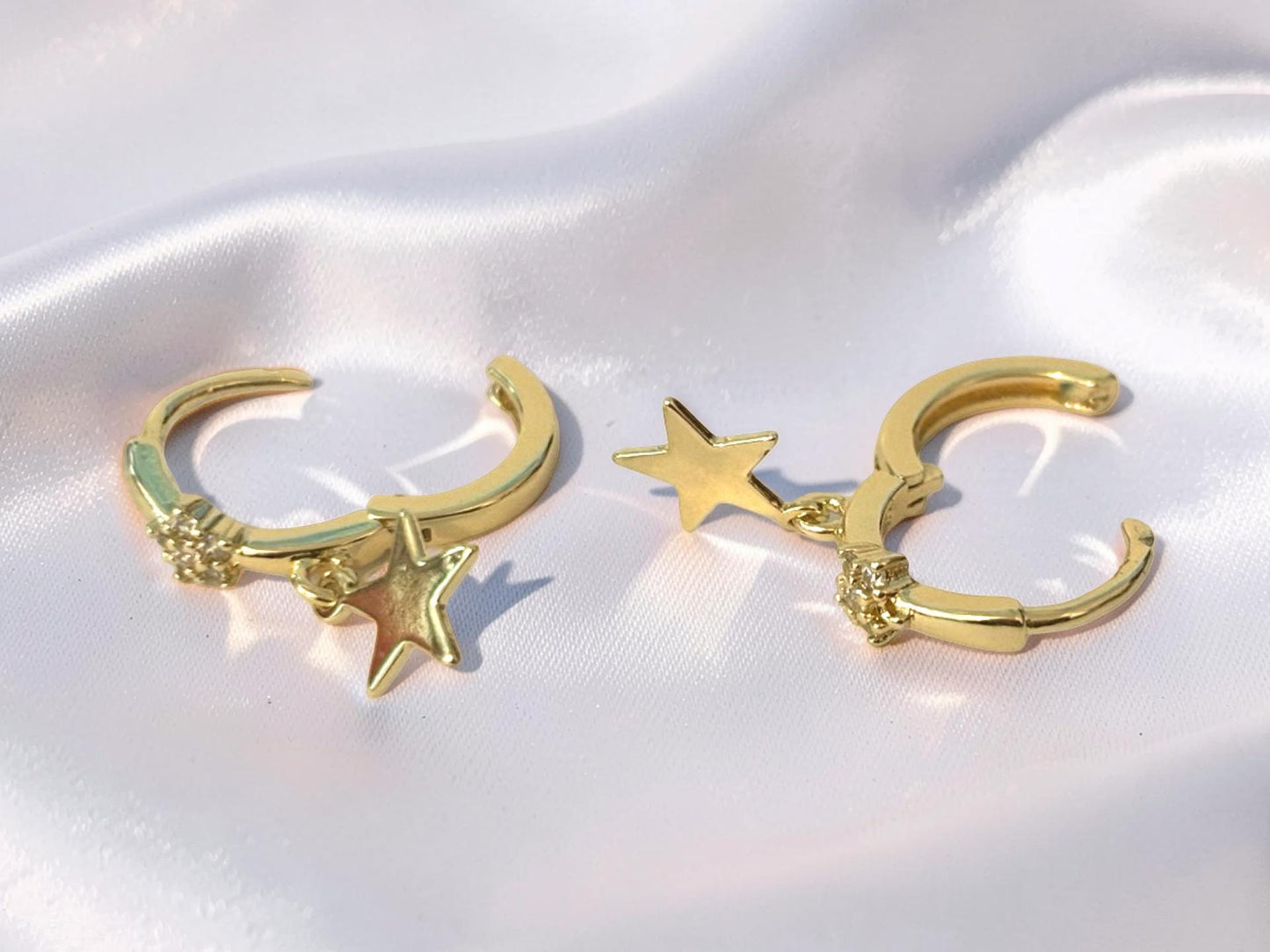 North Star Earrings – Stackable Gold Plated Stainless Steel with Sparkling Cubic Zirconia