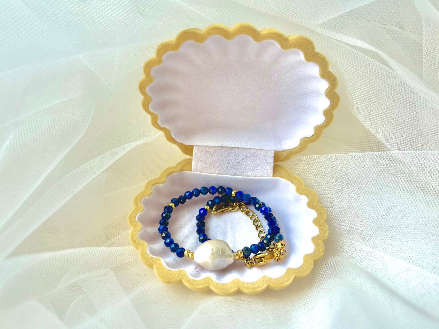 Healing Crystal December Birth Stone Bracelet Genuine Freshwater White Pearl Lapis Lazuli Bracelet Adjustable Tarnish Free Cute Gift For Her