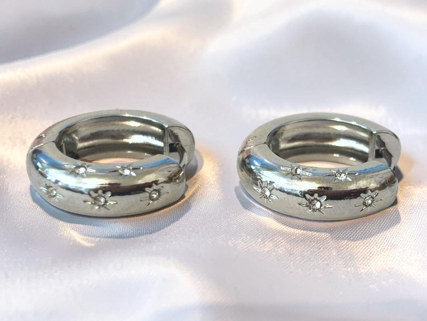 North Star Hoop Earrings – Stackable Gold Plated Hoops with Cubic Zirconia Sparkle