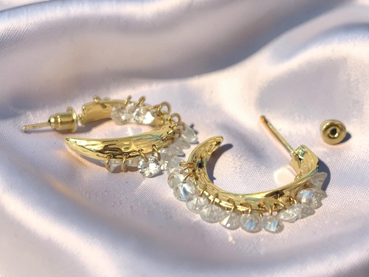 Gold Hoop Earrings – Dainty 14K Gold Plated Hoops with Clear Gemstones
