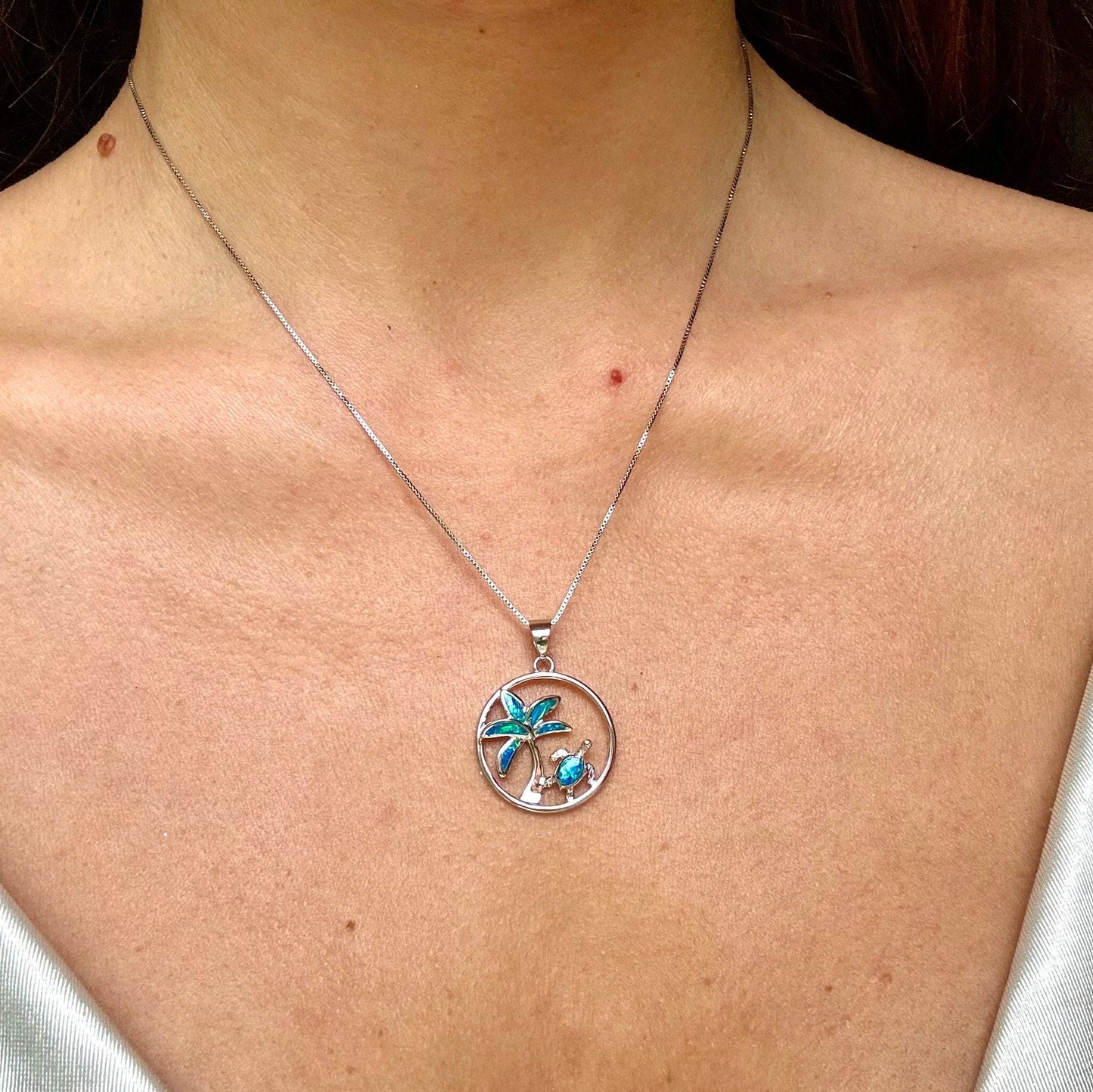 Hawaiian Honu Turtle Necklace – Blue Opal Pendant in Sterling Silver