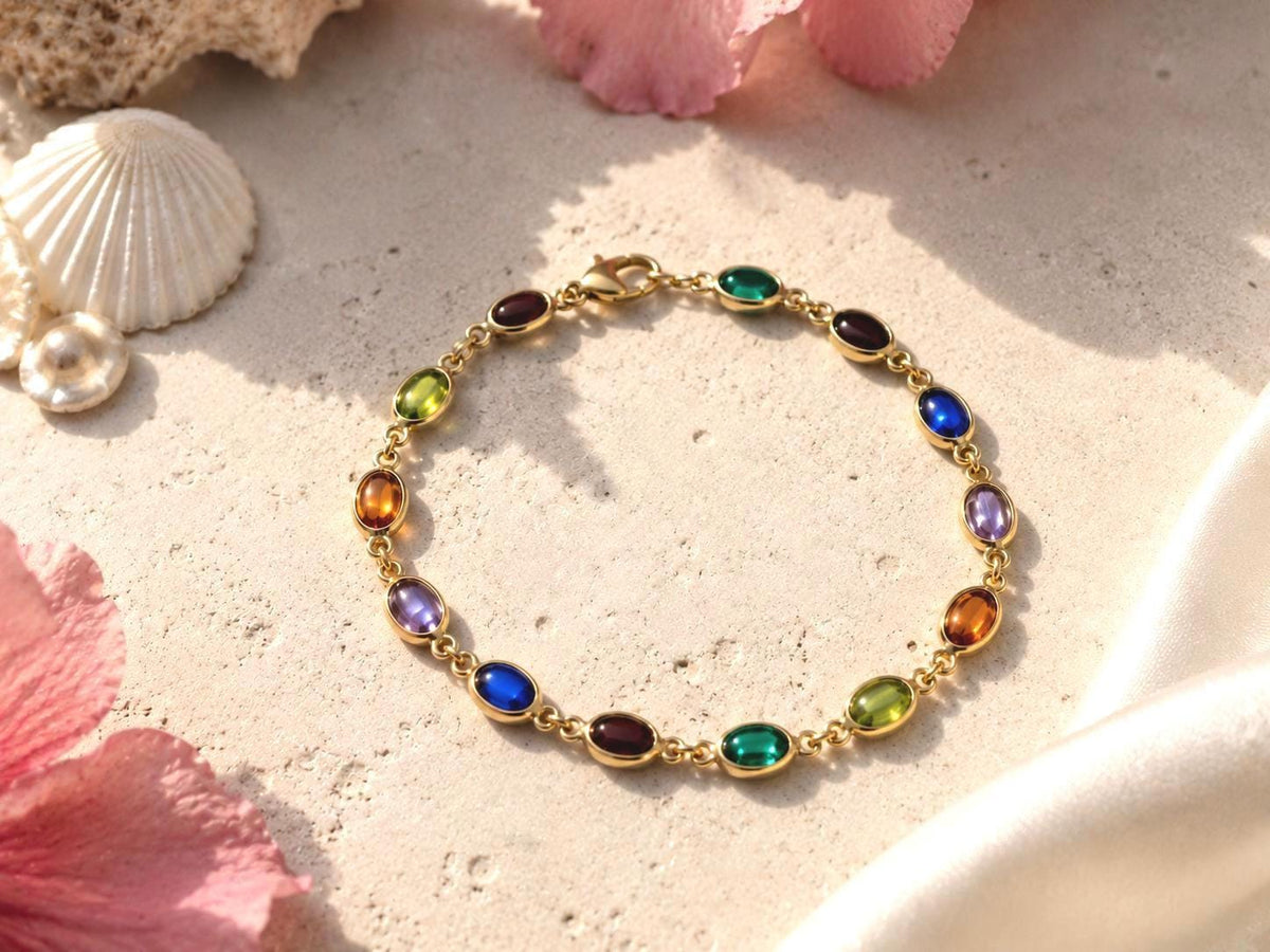 Dainty Gemstone Bracelet, Gold Filled CZ, 7.5 Inch Gift For Her, colorful bracelet, dainty gold bracelet, everyday jewelry – handmade Hawaiian jewelry, Island Goddess Jewelry