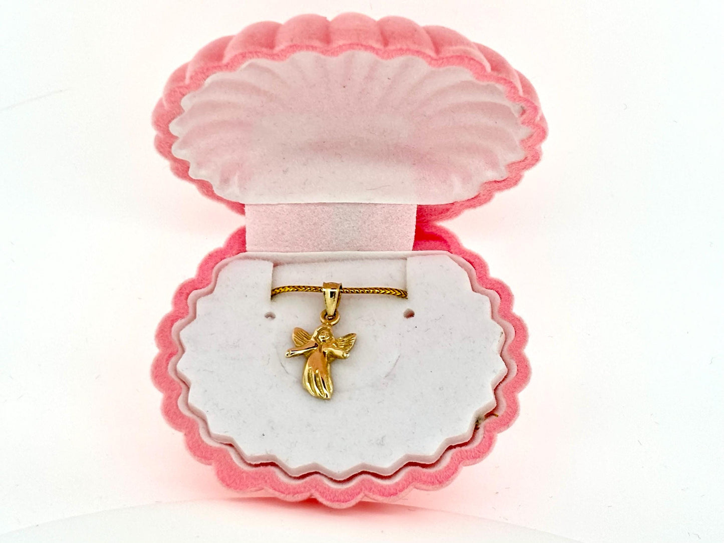 14K Solid Gold Guardian Angel Pendant Loving Angel Necklace Gold Pendant Valentines Gift for her Birtday Gift for Mom Protective Necklace