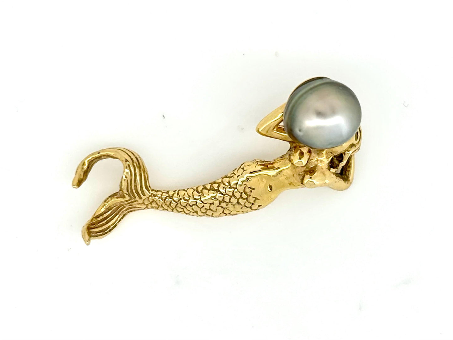 The Siren’s Pearl – 14K Gold Mermaid Pendant with Tahitian Black Pearl