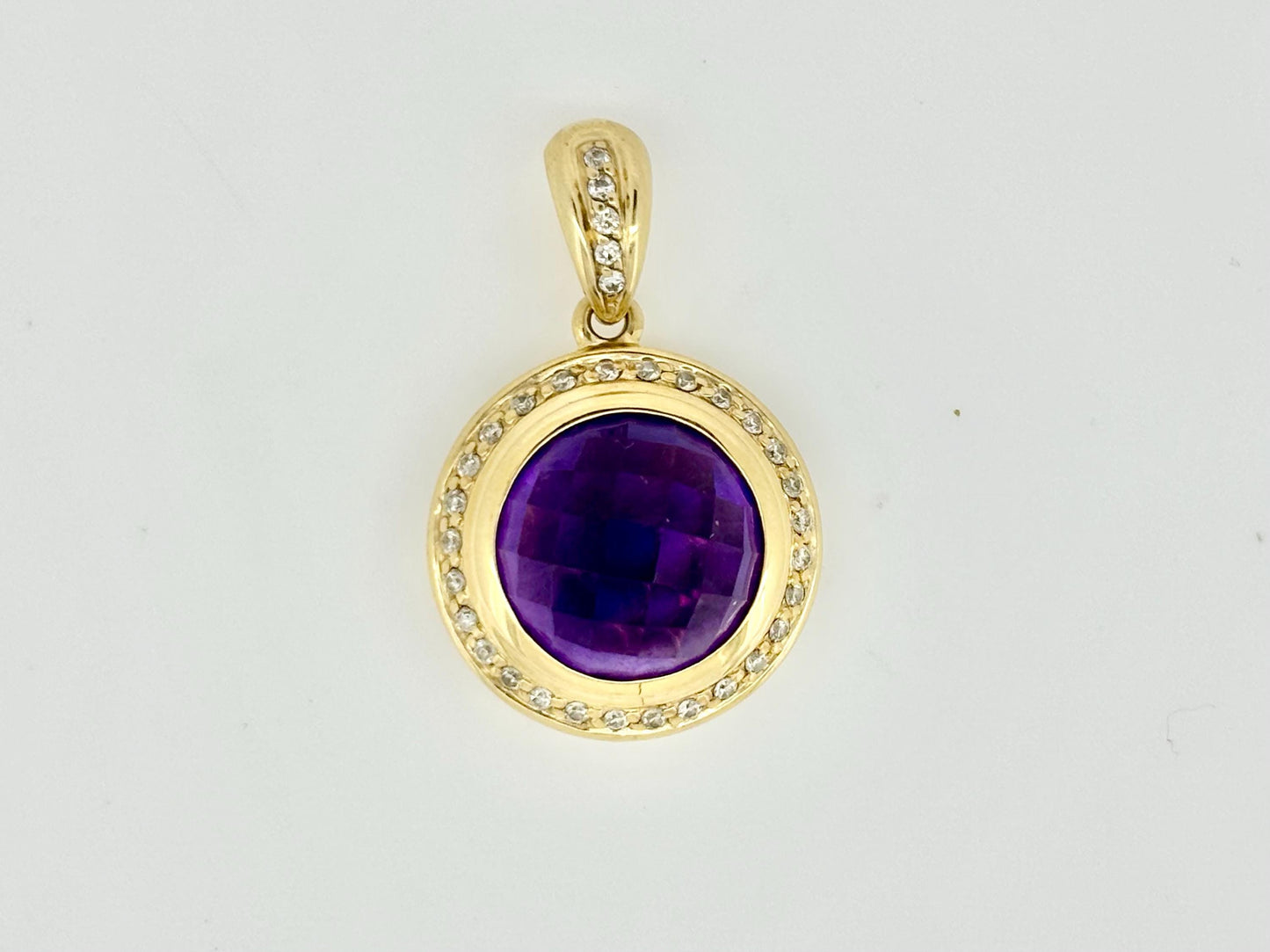14K Yellow Gold Amethyst Pendant with Diamonds | Purple Jewelry | February birthstone | Gift for her birthday, anniversary Gold Necklace