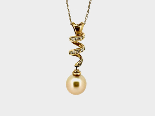 Genuine Golden South Sea Pearl Necklace - 18K Yellow Gold with 0.11 ct Diamond - Perfect Gift for Birthday, Anniversary, Wedding