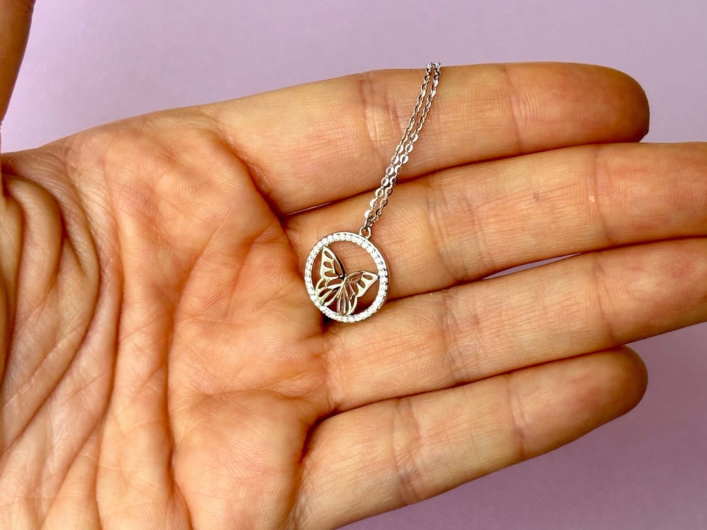 Adorable Butterfly Necklace 925 Sterling Silver CZ Stone Tarnish Free with chain Gift for Her Dainty Necklace for Mom Madalion Pendant