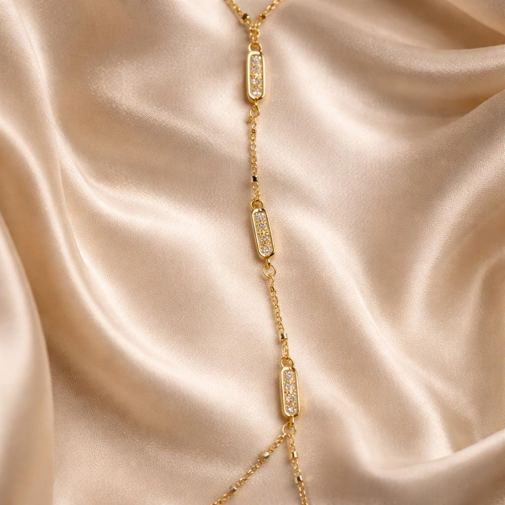 Hand Chain Bracelet - Adjustable Gold Plated Bracelet With Cubic Zirconia Stones