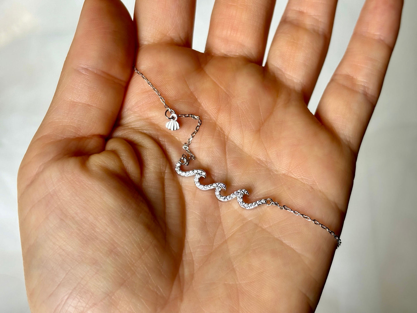 Hawaiian Wave Necklace 925 Sterling Silver Tarnish Free with Cute Shell Charms Oceanlover Gift for her Dainty Necklace Bridesmaid Beach Gift