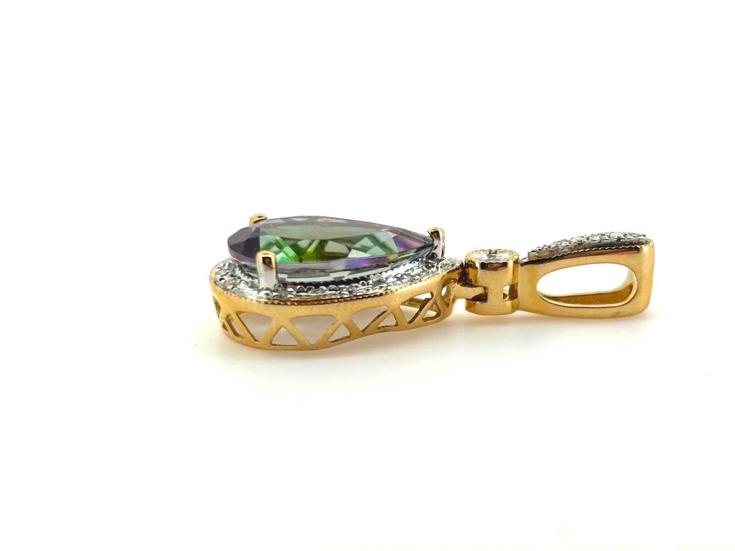 Ocean Light Mystic Topaz Pendant – 14k Solid Gold Necklace with Diamond Accent