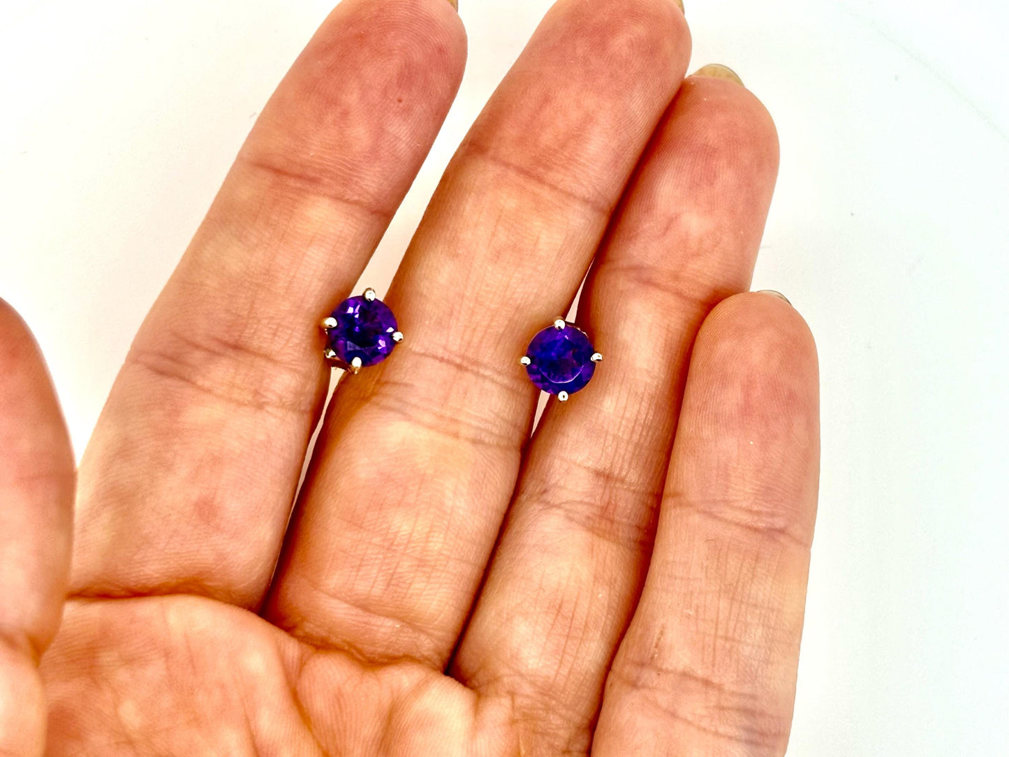 14k Solid White Gold Amethyst Earrings, February Birthstone, Birthday Gift For Her, Gift For Mom, Anniversary Gift, Elegant Amethyst Stud