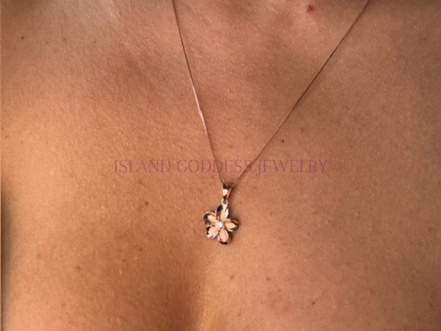 Hawaiian Plumeria Flower Necklace 925 Sterling Silver 14K Rose Gold Plated with chain Cute Gift for Her Tarnish Free Gift for Girlfriend