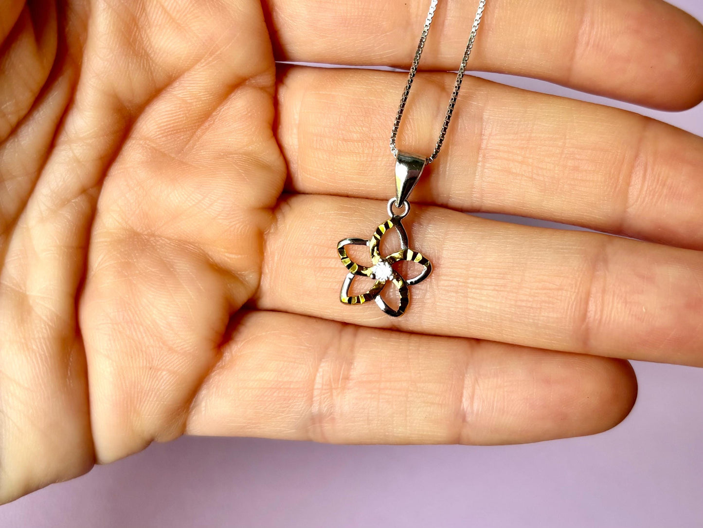 Hawaiian Plumeria Flower Necklace with CZ Stone Flower Jewelry Gift for Her Birthday Gift for Wife, Mom, Girlfriend Sterling Silver