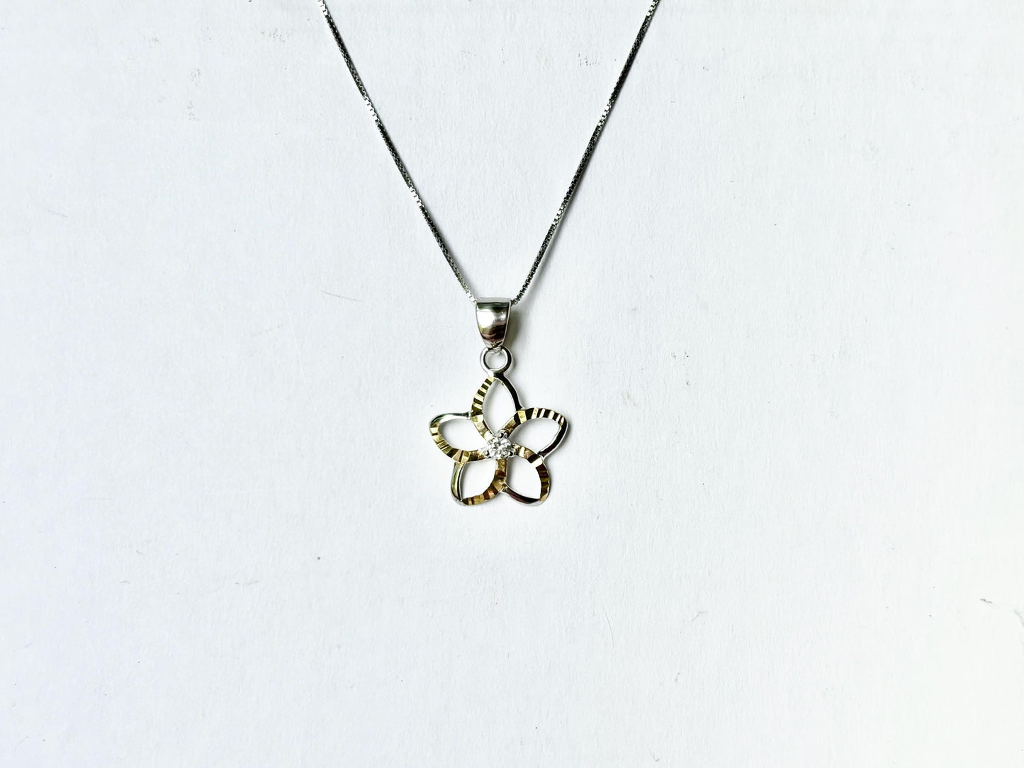 Hawaiian Plumeria Flower Necklace with CZ Stone - Romantic Gift For Her - Dainty Necklace - Birthday Gift - Sterling Silver Tarnish Free