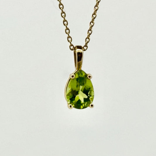 Peridot Teardrop Pendant – 14k Solid Gold Necklace