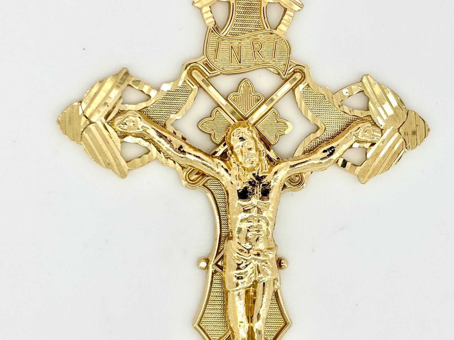 14K Solid Yellow Gold Cross Necklace Jesus Christ Pendant Giant Elegant Christian Gift for her Chritian Gift for Wife Christmas Gift