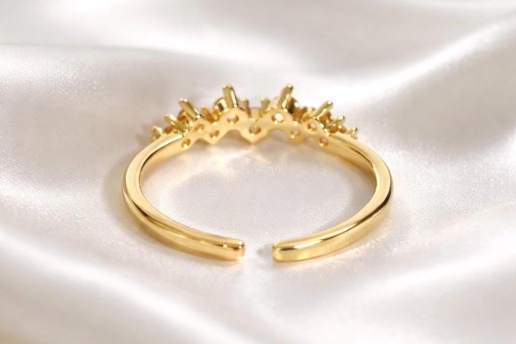 Adjustable Stackable Ring - Stainless Steel 9 Stone Cubic Zirconia Jewelry