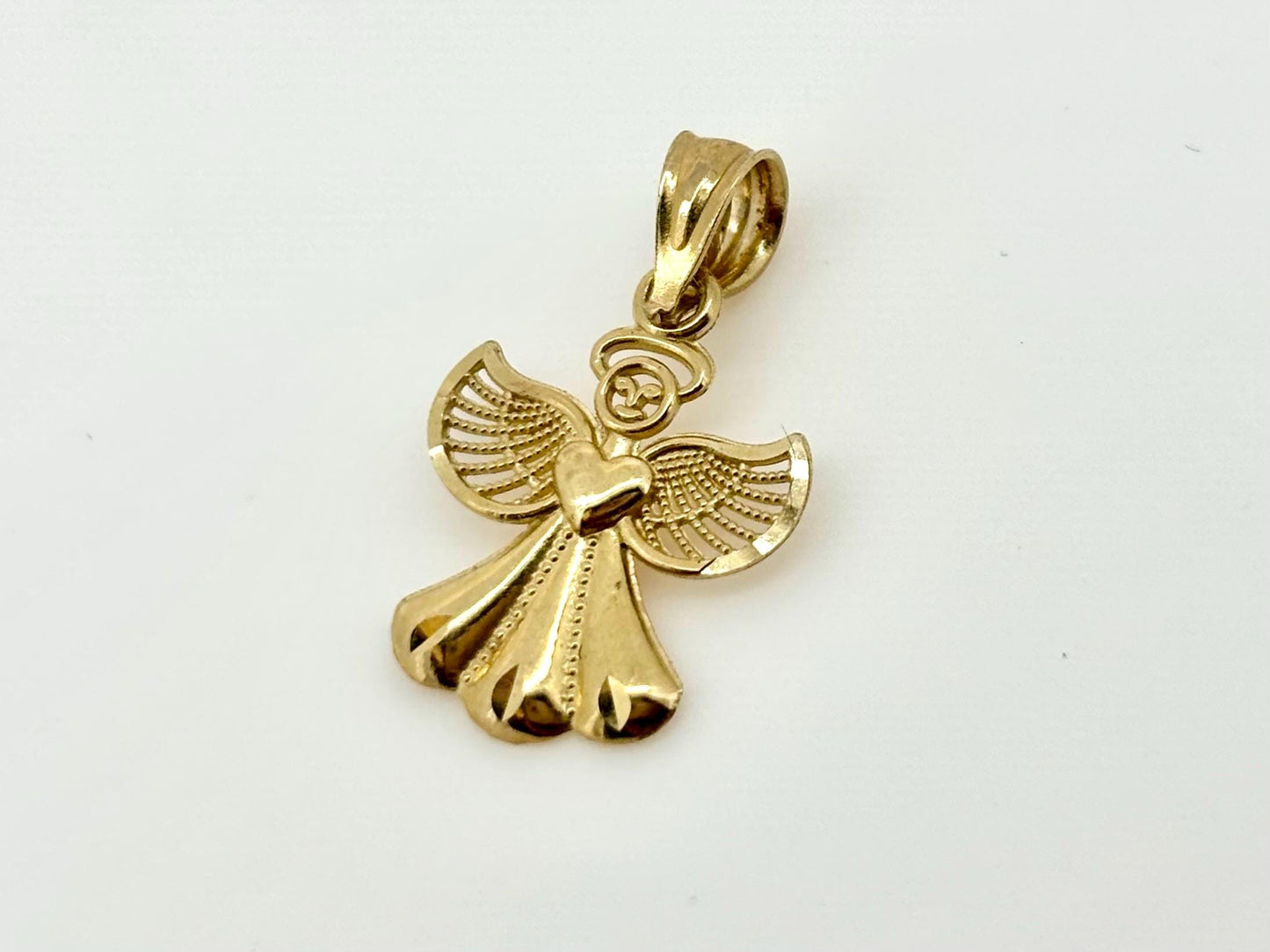 14K Solid Gold Guardian Angel Pendant Loving Angel Necklace Gold Pendant Valentines Gift for her Birtday Gift for Mom Protective Necklace