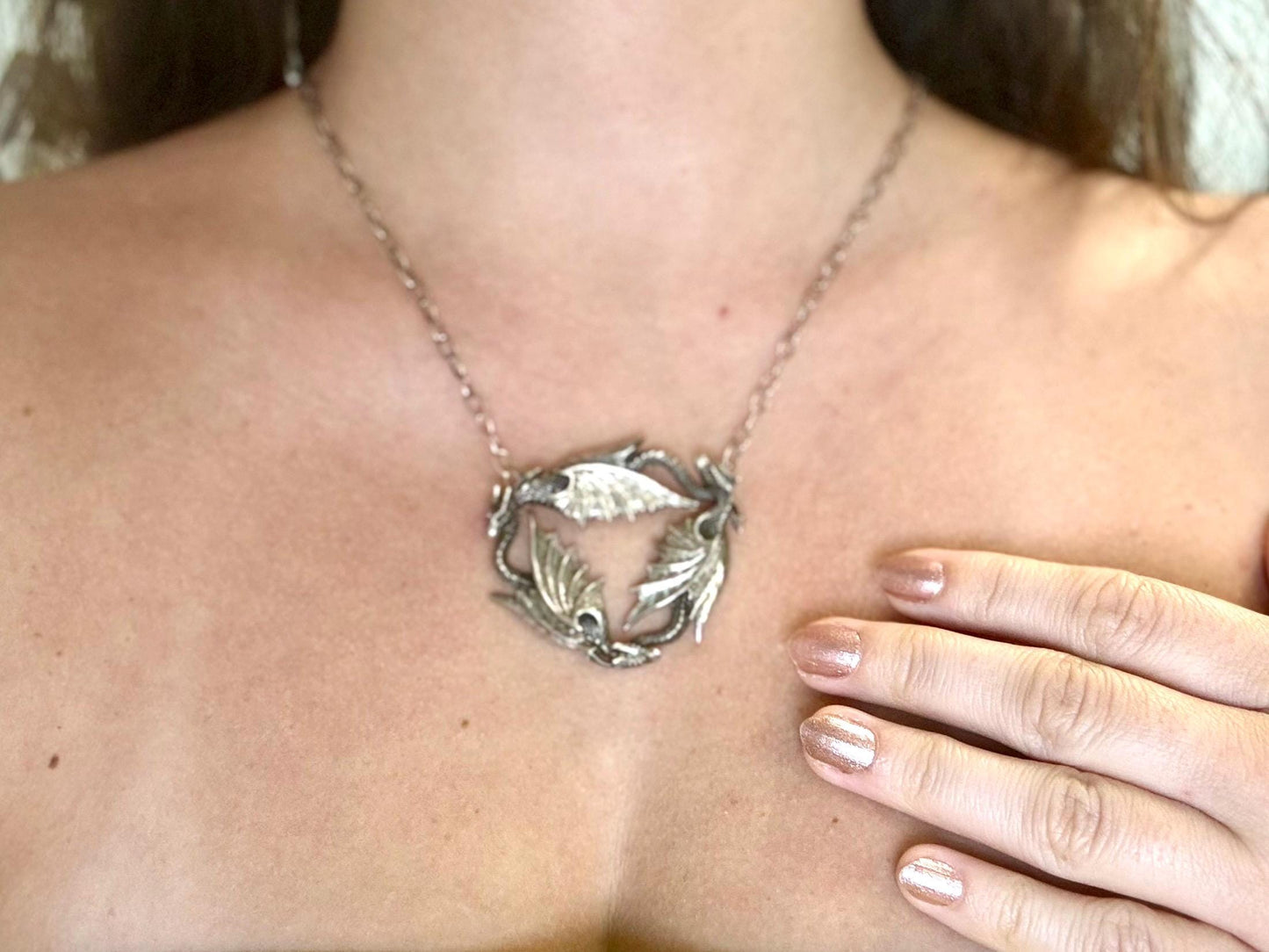 Dragon Necklace Dragon Pendant Halloween Necklace Costume Jewelry Rose Quartz Pendant Witch Jewelry Witch Pendant Spooky Season Accessories