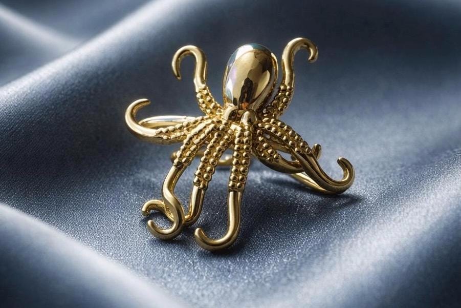 Octopus Ring – Adjustable Gold Plated Stainless Steel Beach Jewelry Gift For Her