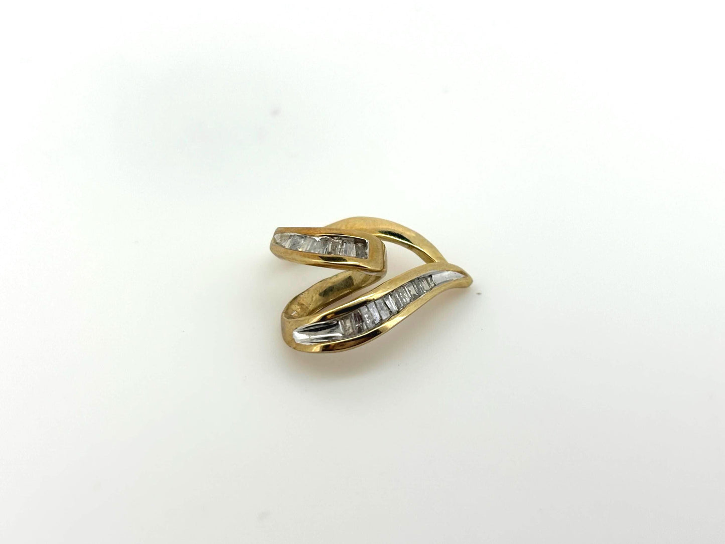 10K Yellow Gold Heart Pendant, Baguette Diamond Slide Necklace, Dainty Gold Heart Necklace Minimalist Diamond Pendant, Romantic Gift for Her