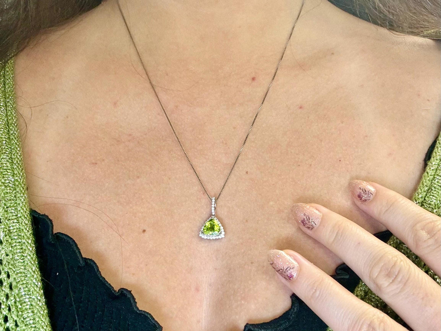 14K Solid Gold Pendant Peridot Pendant Hawaiian Diamond Pendant Peles Tears Birthday Gift for Her Gold Necklace Peridot Necklace
