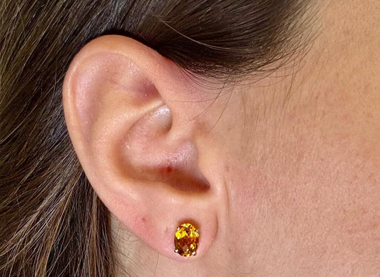 14k White Gold Citrine Stud Earrings, November Birthstone, Yellow Gemstone Earrings, Birthday Gift For Her, For Mom, Citribe Earrings