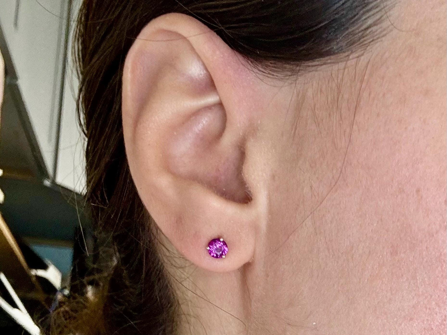 14K White Gold Grape Garnet Stud Earrings, Gold Earrings, Gold Studs January Birthstone, Minimalist Gift for Her Purple Earrings