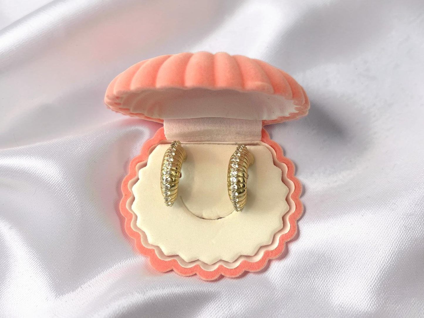 Shell Stud Earrings – Dainty Gold Studs with CZ Stone | Gift for Her