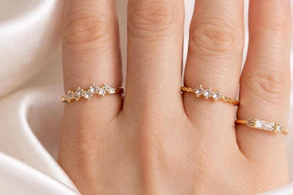 Adjustable Stackable Ring – Stainless Steel 3 Stone Band with Sparkling Cubic Zirconia