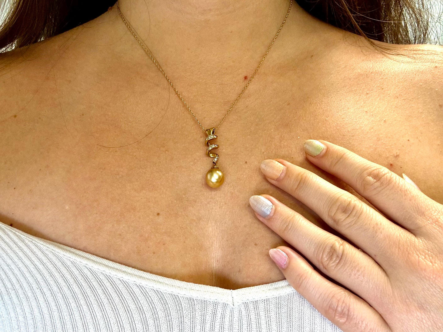 Genuine Golden South Sea Pearl Necklace - 18K Yellow Gold with 0.11 ct Diamond - Perfect Gift for Birthday, Anniversary, Wedding